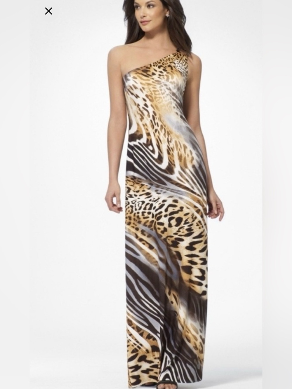 Cache One-Shoulder Animal Print Maxi Dress - Brown, Black, Cream